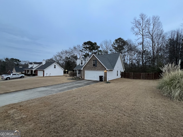 view of yard with a garage