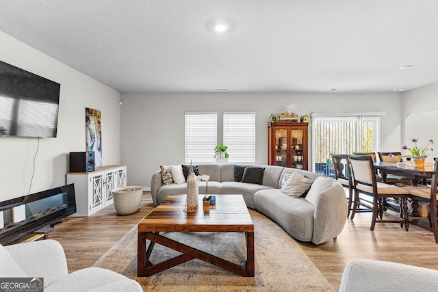 living room with light hardwood / wood-style floors