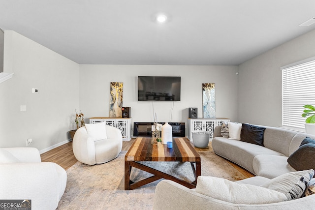 living room with light wood-type flooring