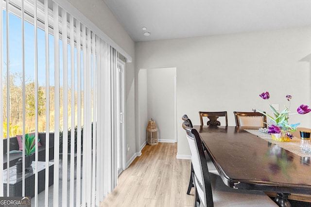 dining space with light hardwood / wood-style floors