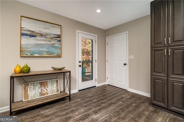 foyer entrance with dark hardwood / wood-style floors