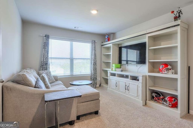 sitting room with light carpet