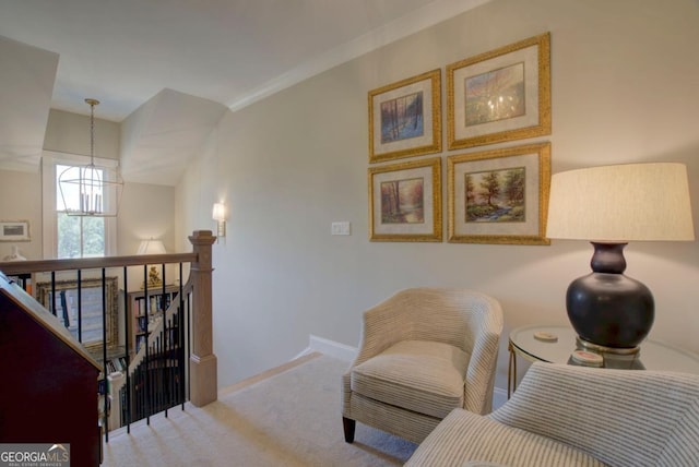 sitting room featuring carpet flooring