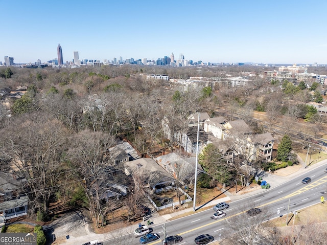 drone / aerial view featuring a city view