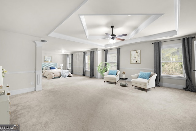 2268 Austin Common Way, Dacula, GA 30019 - bedroom featuring visible vents, baseboards, a ceiling fan, carpet, and a tray ceiling