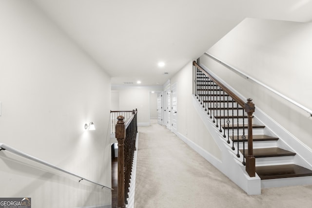2268 Austin Common Way, Dacula, GA 30019 - staircase featuring baseboards, carpet, and recessed lighting