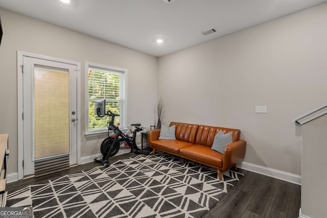 living area featuring dark hardwood / wood-style flooring