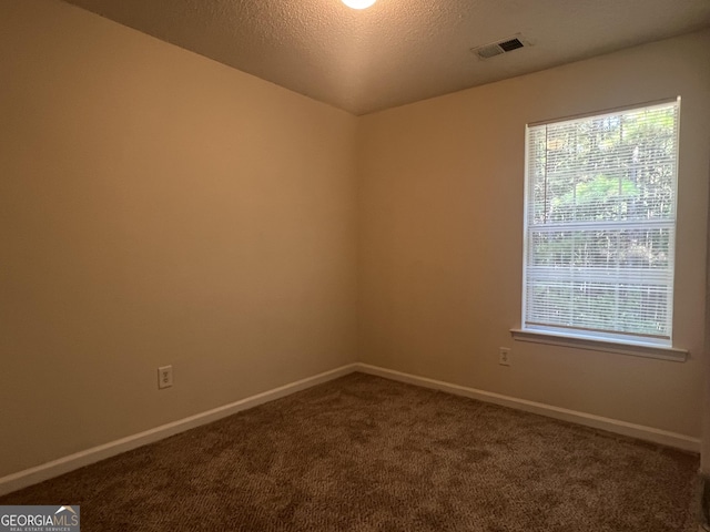 unfurnished room featuring a textured ceiling and carpet flooring