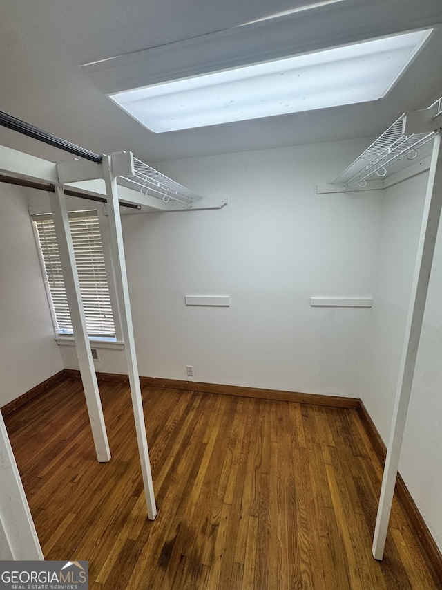 spacious closet featuring dark wood-type flooring