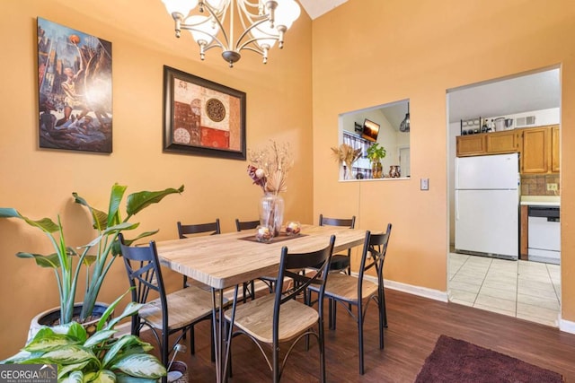 dining space featuring an inviting chandelier and wood-type flooring