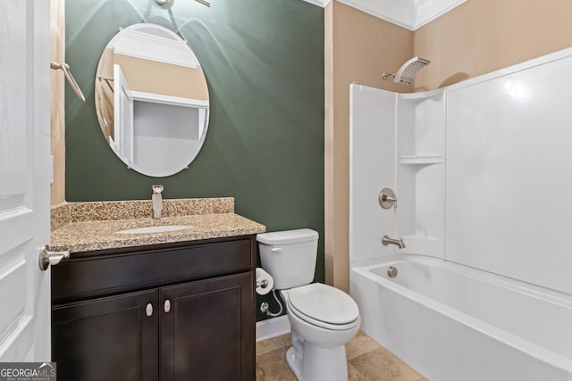 full bathroom featuring vanity, tile patterned floors, shower / washtub combination, and toilet