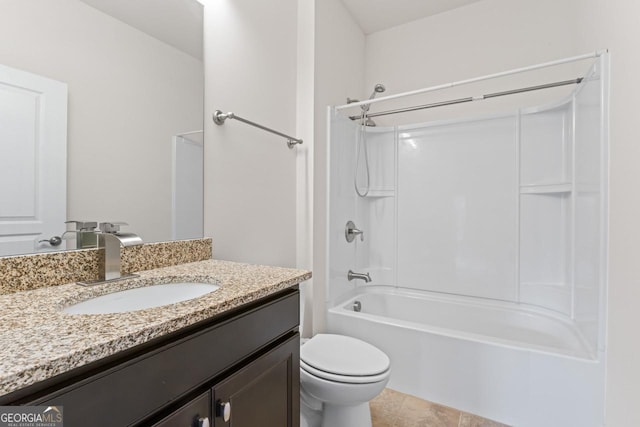 full bathroom with vanity, toilet, bathing tub / shower combination, and tile patterned flooring