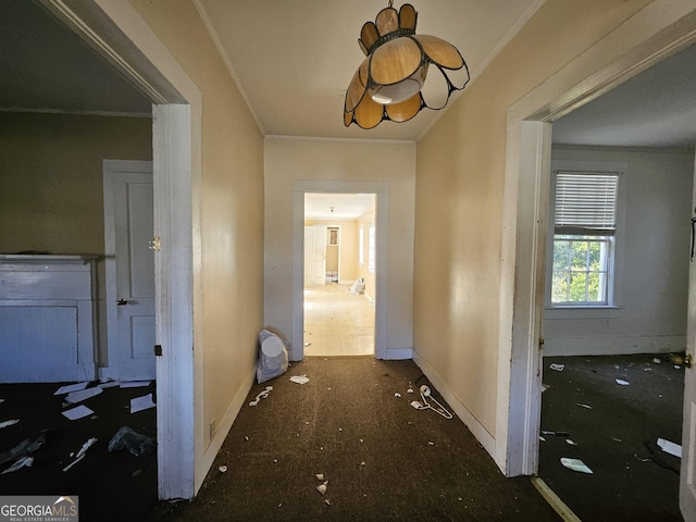 hallway with ornamental molding