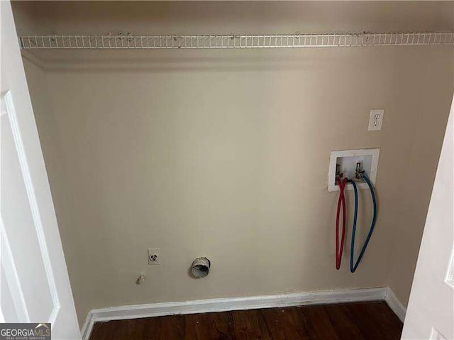 washroom with gas dryer hookup, washer hookup, hookup for an electric dryer, and dark wood-type flooring