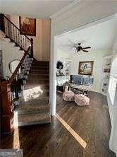 interior space featuring hardwood / wood-style flooring and crown molding