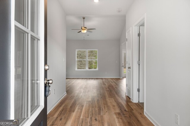 25 Patterson Dr, Franklin, GA 30217 - entryway with a ceiling fan, wood finished floors, and baseboards
