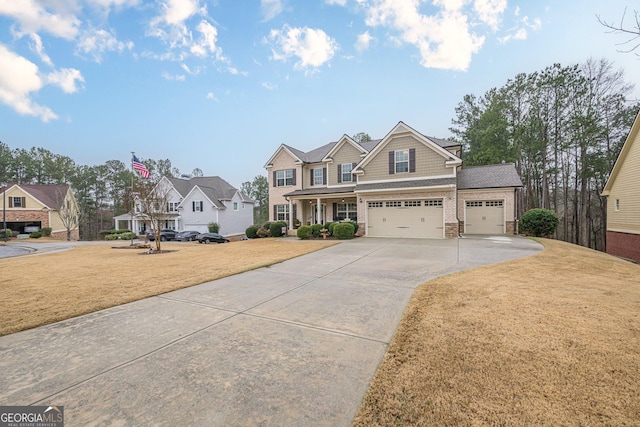 view of front facade with a front lawn and a garage