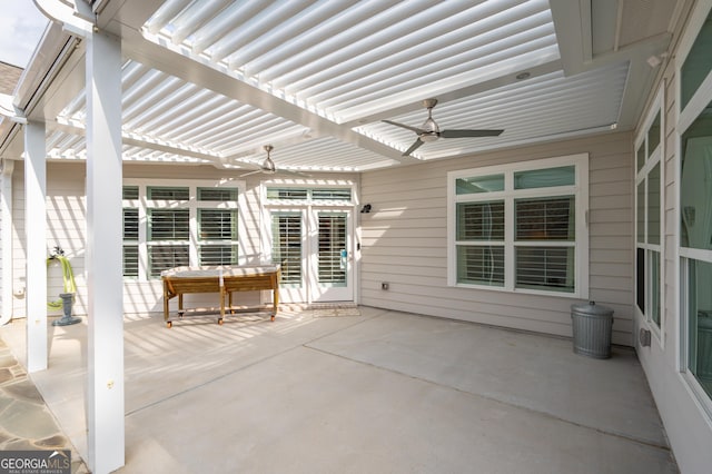 view of patio featuring ceiling fan and a pergola