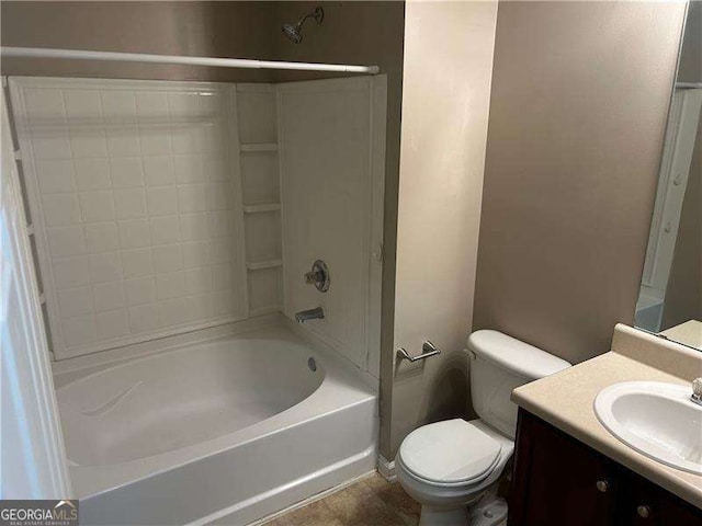 full bathroom featuring vanity,  shower combination, and toilet