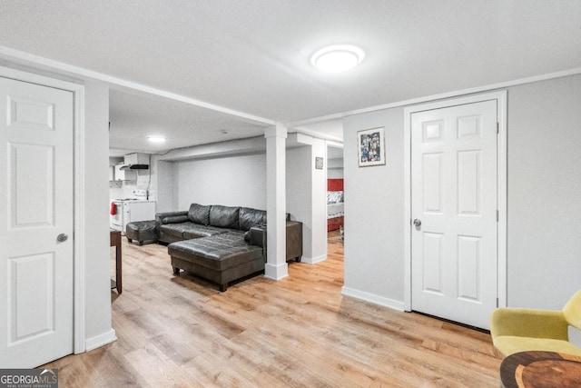 living room featuring light wood-type flooring