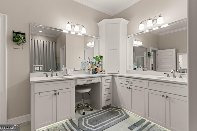 bathroom featuring crown molding and vanity