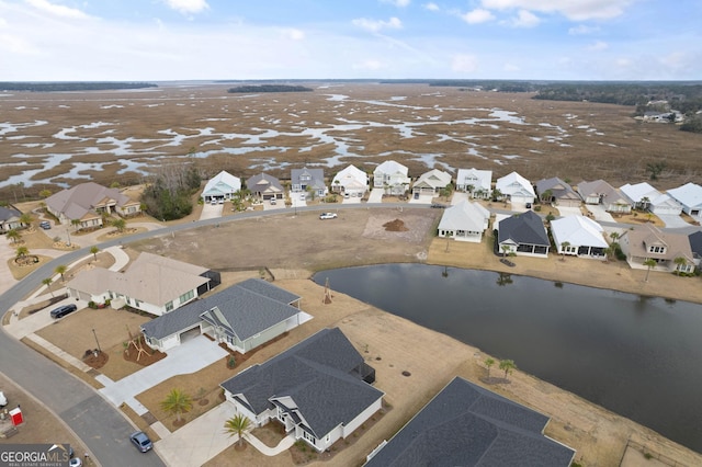 aerial view with a water view