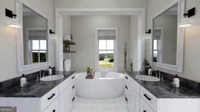 bathroom featuring vanity and a bath