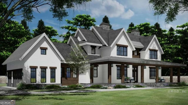 view of front of home featuring a porch and a front yard