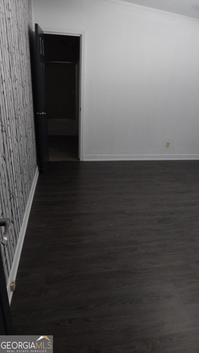 unfurnished room with dark wood-type flooring