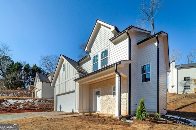 exterior space with a garage