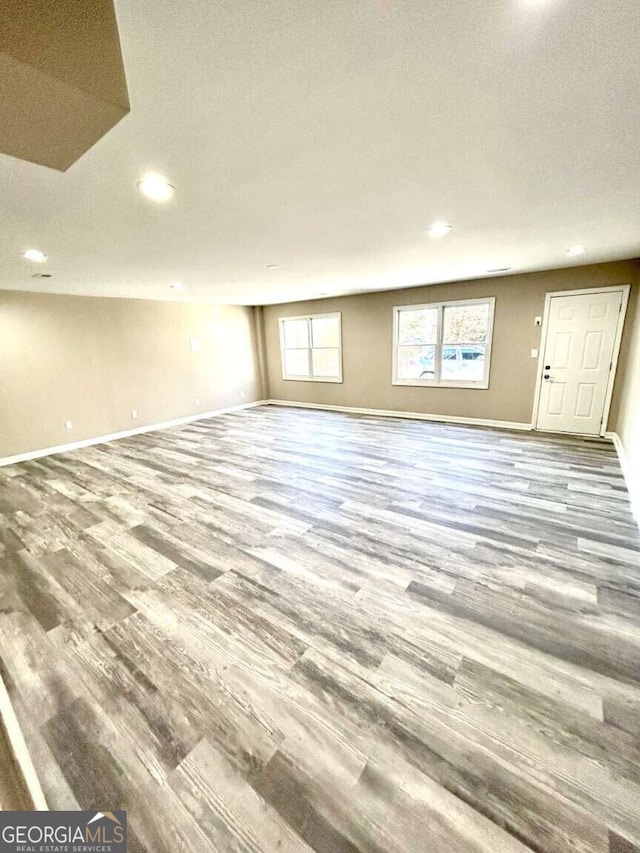 basement featuring wood-type flooring