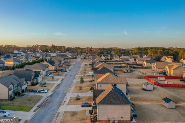 view of aerial view at dusk