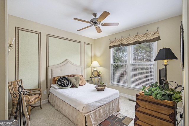 bedroom featuring carpet floors and ceiling fan