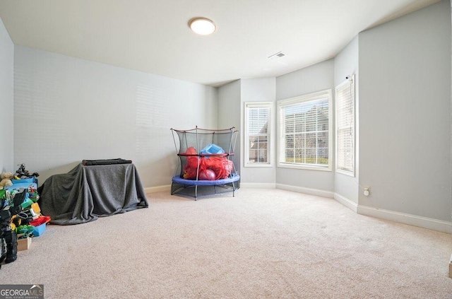 recreation room with carpet