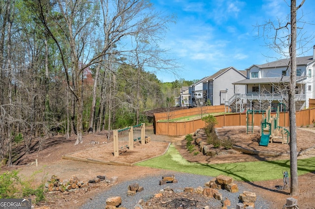 view of yard with a playground