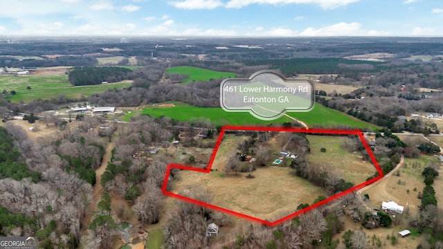 aerial view featuring a rural view