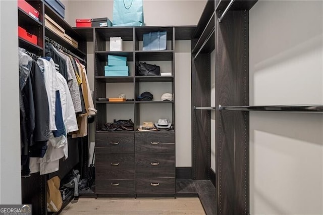 spacious closet with light hardwood / wood-style floors