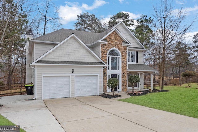 view of front of house with a garage and a front yard