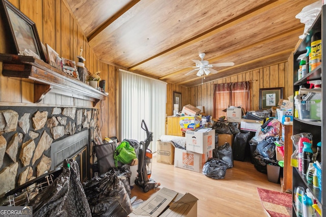 storage area featuring ceiling fan