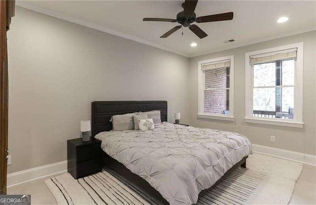 bedroom featuring ceiling fan