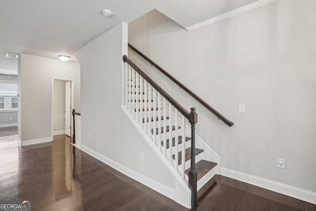 stairway with hardwood / wood-style floors