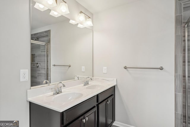 bathroom featuring vanity and walk in shower