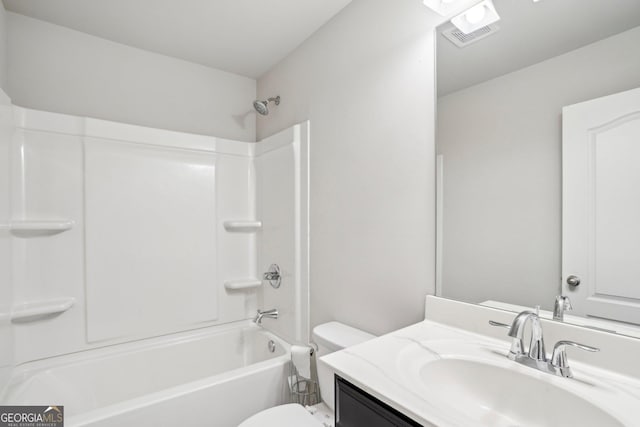 full bathroom with vanity, shower / bathtub combination, and toilet