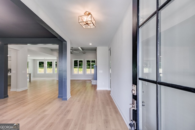 662 Lake Circle Rd, Buchanan, GA 30113 - entryway featuring light wood-type flooring, baseboards, a ceiling fan, and recessed lighting