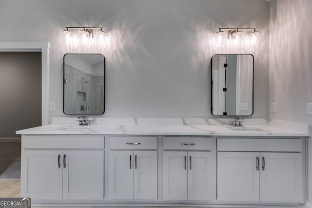 662 Lake Circle Rd, Buchanan, GA 30113 - bathroom featuring a shower stall and double vanity