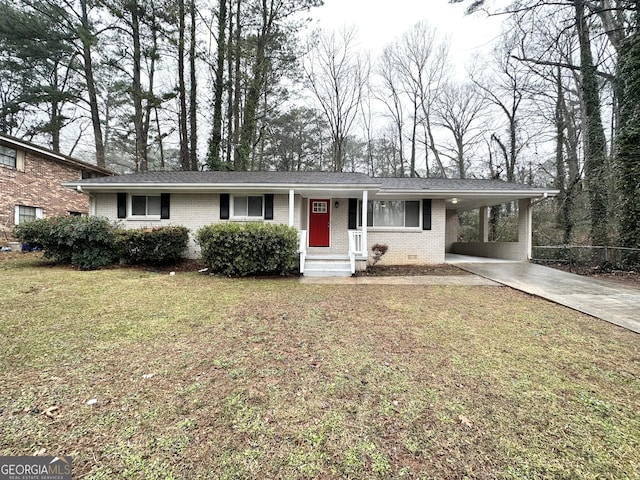 single story home with a carport and a front lawn