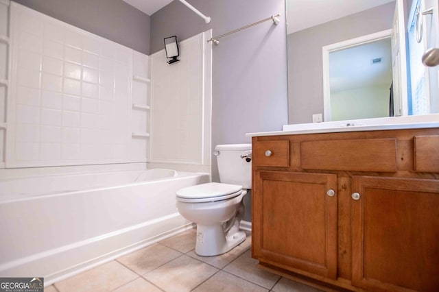 full bathroom featuring tile patterned flooring, vanity, toilet, and shower / bath combination