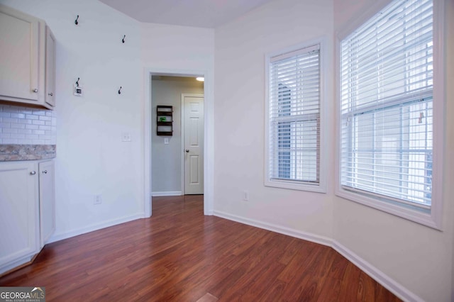 interior space with dark hardwood / wood-style flooring and plenty of natural light