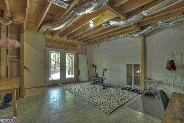 basement featuring french doors