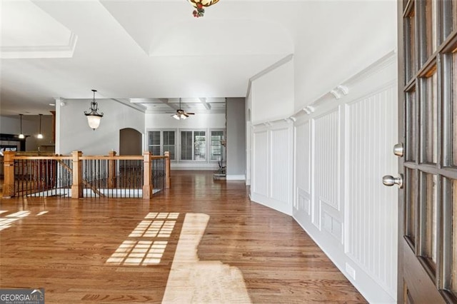 foyer featuring hardwood / wood-style flooring and ceiling fan